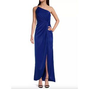 Liv Foster Charmeuse One Shoulder Satin Evening Gown Blue Womens Size 2